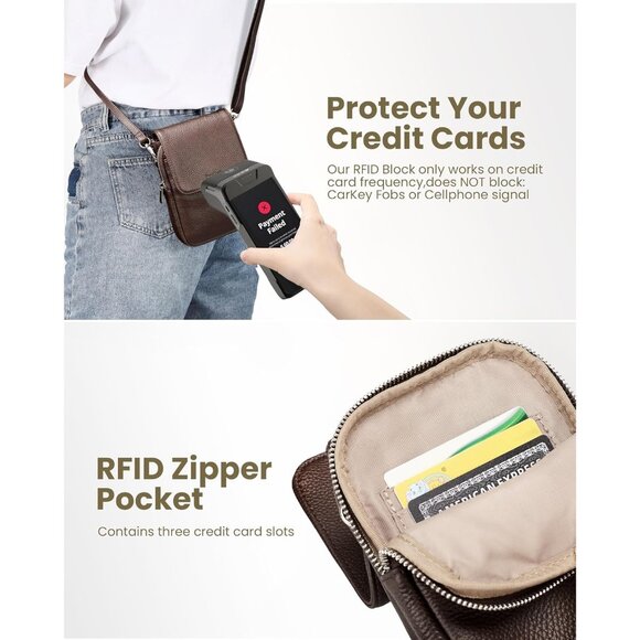 Genuine Leather Small Crossbody Bags for Women, Cell Phone Cross body Purse Bag - Picture 2 of 6